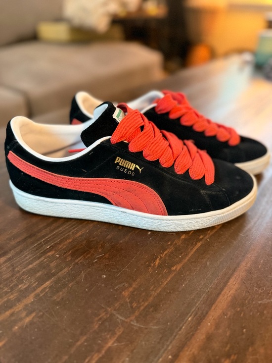 Puma ‘Black Cherry Tomato’ Suede Sneakers with Red Accents - Size 9.5M or 11W